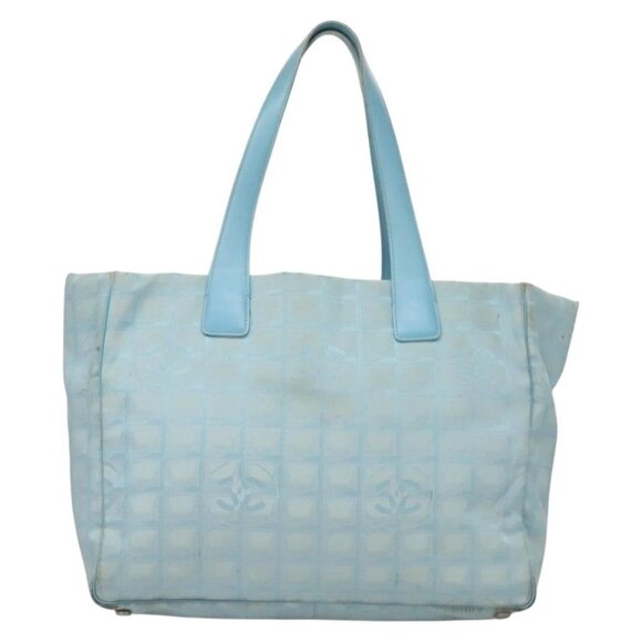 CHANEL New Travel line Tote Bag Nylon Light Blue Silver CC Auth - Picture 2 of 16